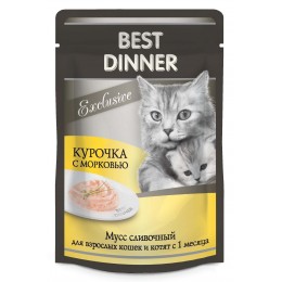 Корм для кошек Best Dinner Exclusive Мусс сливочный Курочка с морковью 85гр.