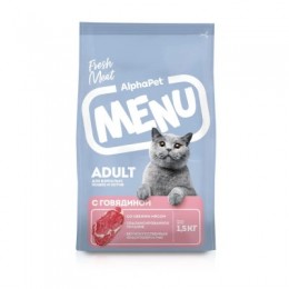Сухой корм AlphaPet Menu (АльфаПет) для взрослых кошек, Говядина 1,5 кг