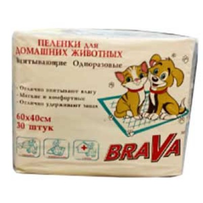 Brava Пеленки для кошек и собак одноразовые 60*40 30шт