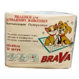 Brava Пеленки для кошек и собак одноразовые 60*40 30шт