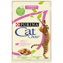 Влажный корм Cat Chow для взрослых кошек с ягненком и зеленой фасолью, 85гр