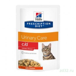Hill's PD c/d Urinary Stress влажный корм для взрослых кошек при идиопатическом цистите с курицей, пауч 85г 
