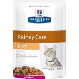 Влажный корм для кошек Hill's(Хиллс) PD k/d  при заболеваниях почек с говядиной, пауч 85