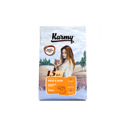 Karmy Hair&Skin сухой корм для взрослых кошек с лососем Здоровье кожи и шерсти 1,5кг