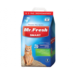 Комкующийся наполнитель для короткошерстных кошек, Mr. Fresh Smart, древесный, 9 л