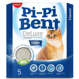 Наполнитель глиняный для кошачьего туалета Pi-Pi-Bent DeLuxe Classic, комкующийся, без отдушки, 5 кг