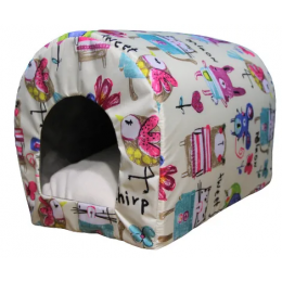 ХВОСТЕЛ Домик-тоннель лежанка для животных, со съемной подушкой, "Птицы-Звери"
