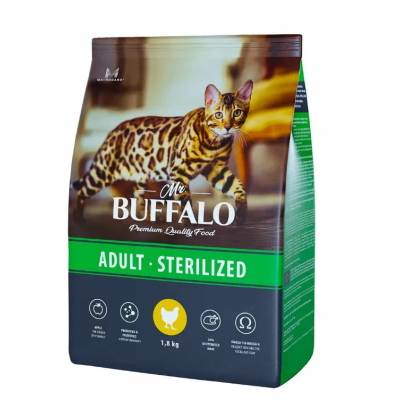 Сухой корм Mr. Buffalo ADULT STERILIZED для взрослых кастрированных котов и стерилизованных кошек с курицей 1,8 кг