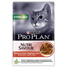 Влажный корм Pro Plan(Про План) Nutri Savour для взрослых стерилизованных кошек и кастрированных котов с говядиной в соусе, 85гр.
