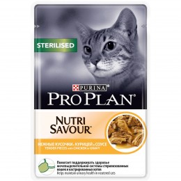 Влажный корм Pro Plan Nutri Savour для стерилизованных кошек и кастрированных котов с курицей в соусе, 85гр.
