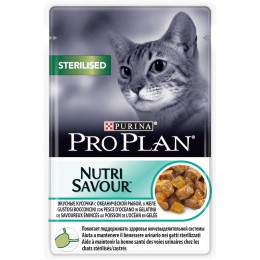 Влажный корм Pro Plan Nutri Savour для взрослых стерилизованных кошек и кастрированных котов, с океанической рыбой в желе, 85гр.
