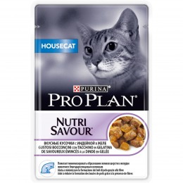 Влажный корм Pro Plan(Про План)для взрослых кошек, живущих дома, вкусные кусочки с индейкой в желе, 85гр.