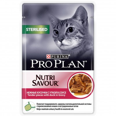Влажный корм Pro Plan(Про План) Nutri Savour для взрослых стерилизованных кошек и кастрированных котов, с уткой в соусе, 85гр.