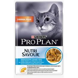 Влажный корм Pro Plan Nutri Savour для взрослых кошек с чувствительной кожей с треской в соусе, 85гр.
