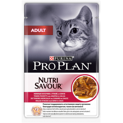 Влажный корм Pro Plan Nutri Savour для взрослых кошек с уткой в соусе, 85гр.