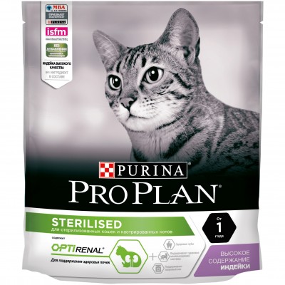 Сухой корм Pro Plan для стерилизованных кошек и кастрированных котов, с индейкой, 400гр.