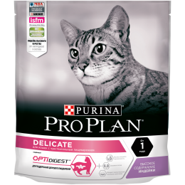 Сухой корм Pro Plan для кошек с чувствительным пищеварением и привередливых к еде, с индейкой, 400гр.