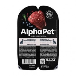 Влажный корм AlphaPet Superpremium (АльфаПет) для собак, оленина и северные ягоды кусочки в соусе, 100гр